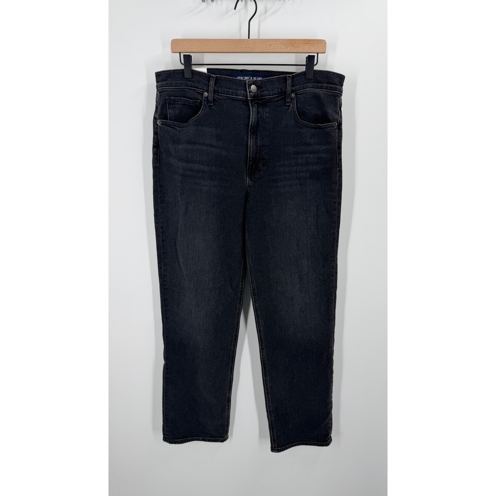 Veronica Beard Leah Mid Rise Straight Leg Women 31 Washed Onyx Black Denim